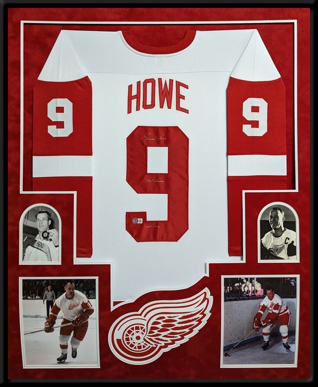 MVP Authentics Suede Framed Detroit Red Wings Gordie Howe Autographed Inscribed Jersey Beckett 2025 sports jersey framing , jersey framing