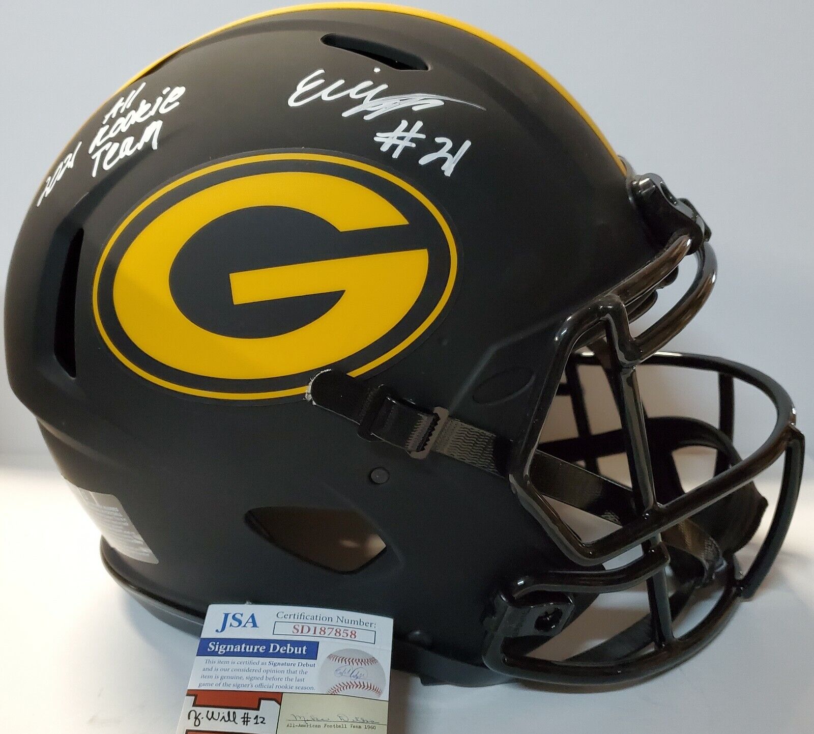 MVP Authentics Green Bay Packers Eric Stokes Signed Insc Full Size Eclipse Authentic Helmet Jsa 382.50 sports jersey framing , jersey framing