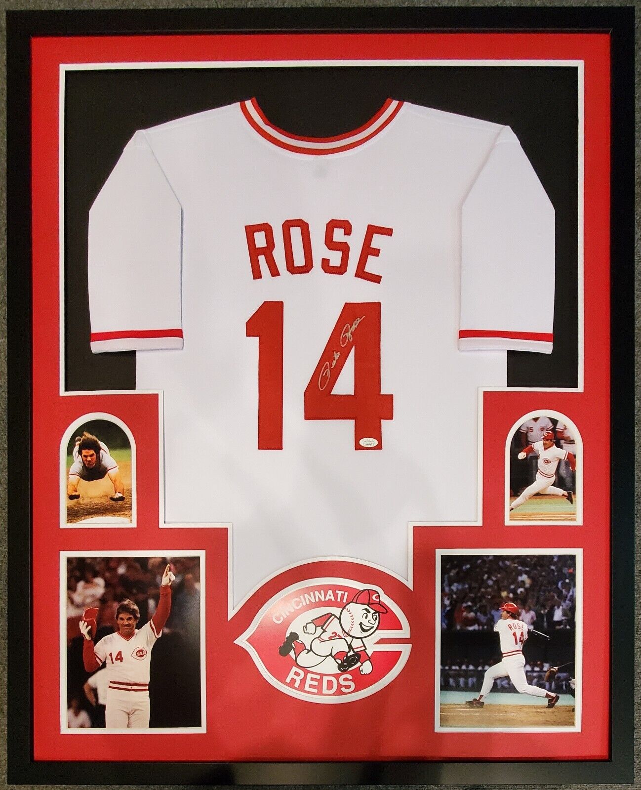 MVP Authentics Framed Cincinnati Reds Pete Rose Autographed Signed Jersey Jsa Coa 405 sports jersey framing , jersey framing