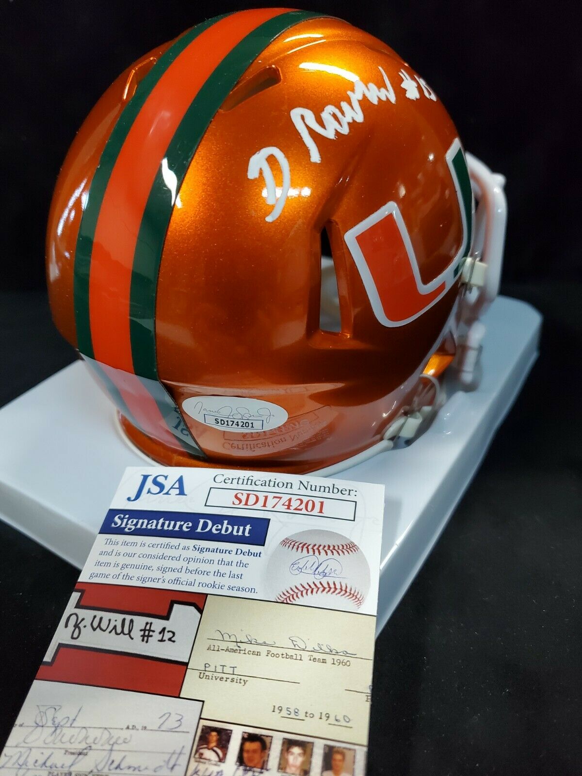 MVP Authentics Greg Rousseau Autographed Signed Miami Hurricanes  Flash Mini Helmet Jsa Coa 116.10 sports jersey framing , jersey framing