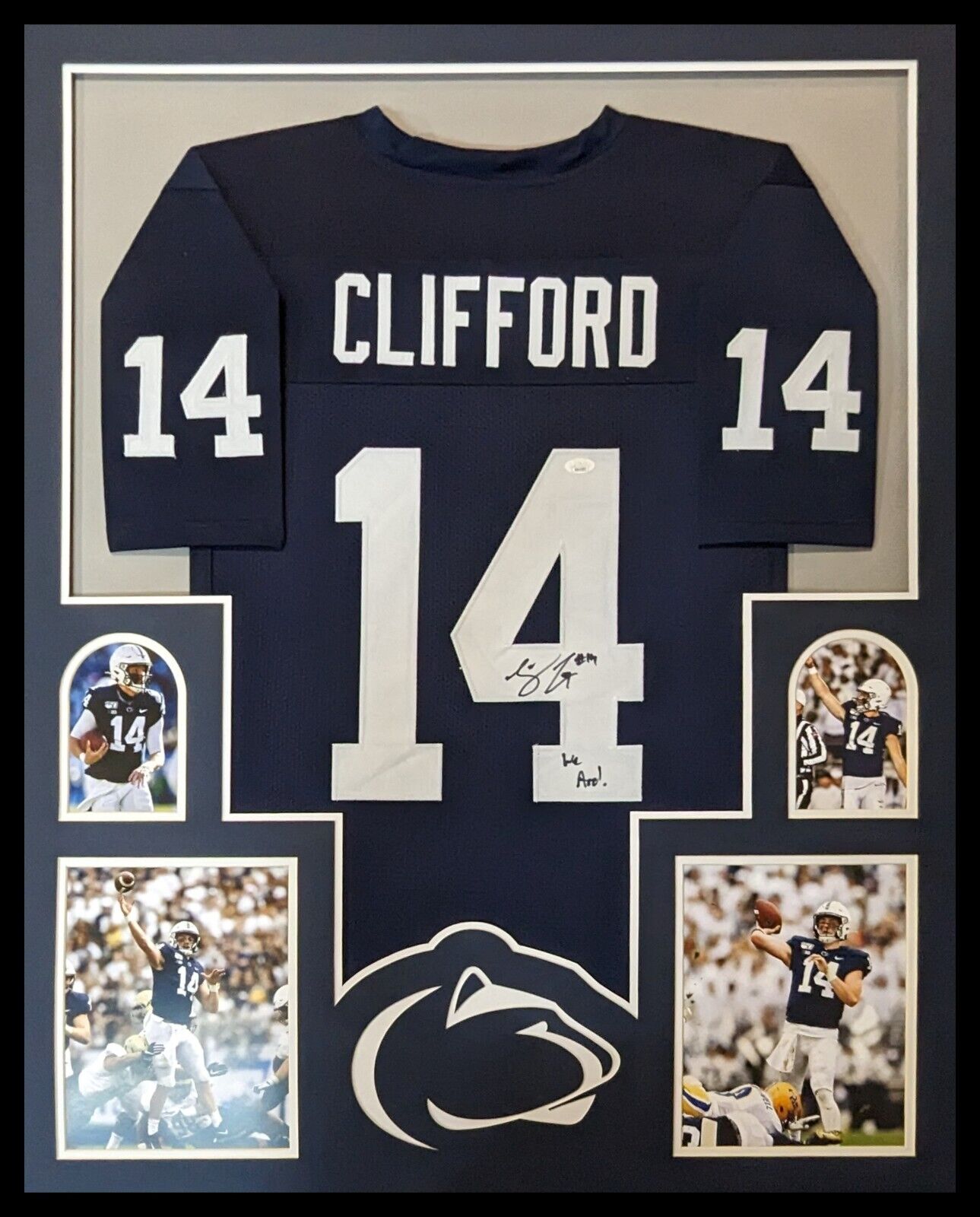 Framed Penn State Nittany Lions Sean Clifford Signed Inscribed Jersey Jsa Coa