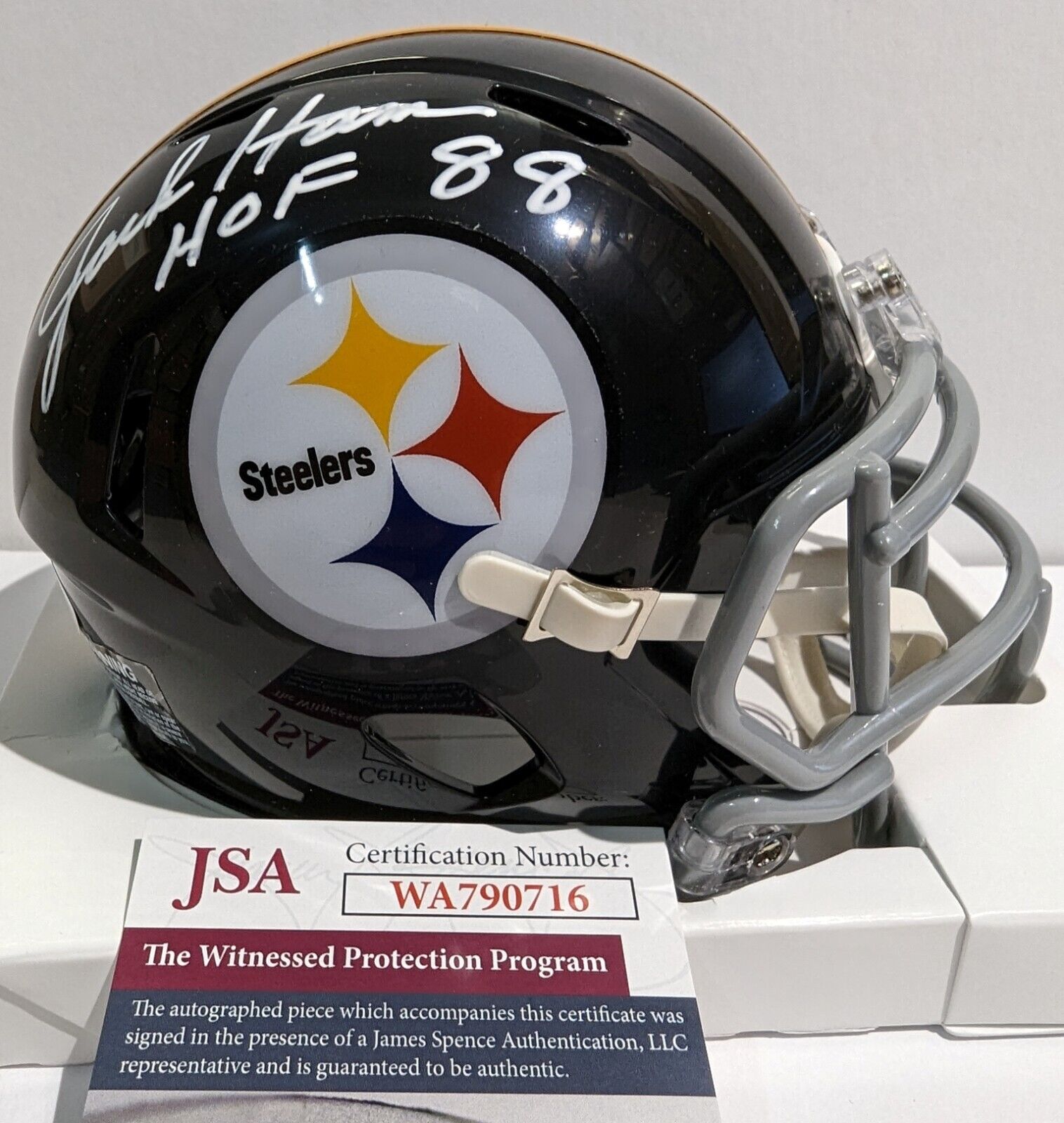 MVP Authentics Pittsburgh Steelers Jack Ham Signed Inscribed "Hof 88" Speed Mini Helmet Jsa Coa 90 sports jersey framing , jersey framing