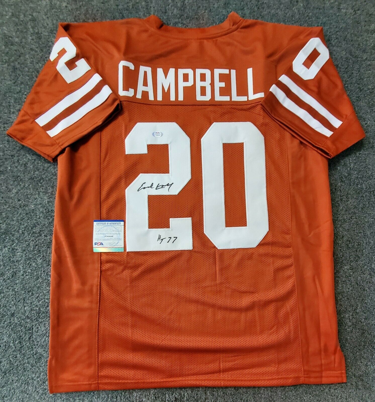 MVP Authentics TEXAS LONGHORNS EARL CAMPBELL SIGNED INSCRIBED JERSEY PSA/DNA COA 121.50 sports jersey framing , jersey framing