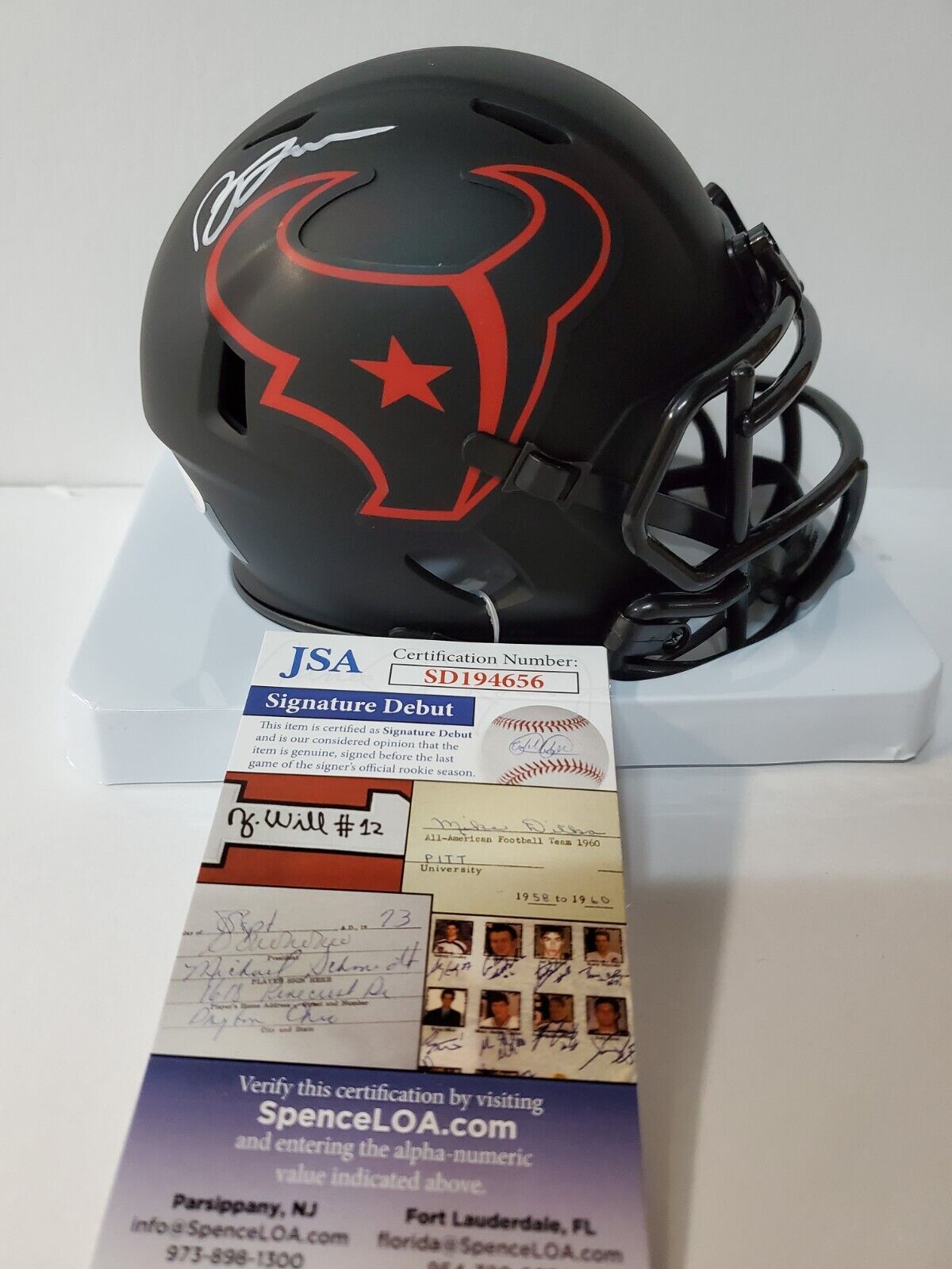 MVP Authentics Houston Texans Brevin Jordan Signed Eclipse Mini Helmet Jsa Coa 103.50 sports jersey framing , jersey framing