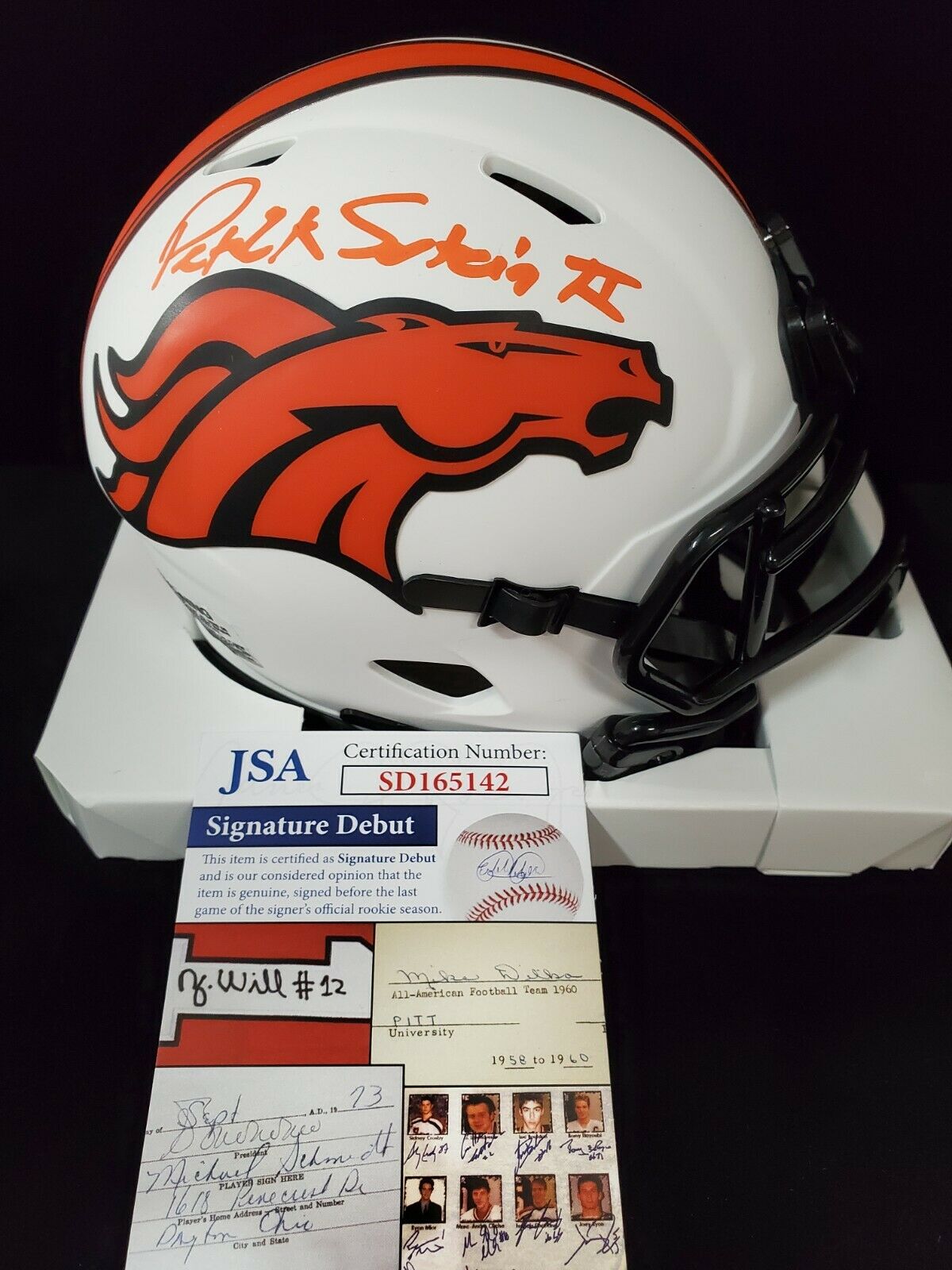 MVP Authentics Denver Broncos Pat Surtain Ii Autographed Signed Lunar Mini Helmet Jsa Coa 134.10 sports jersey framing , jersey framing