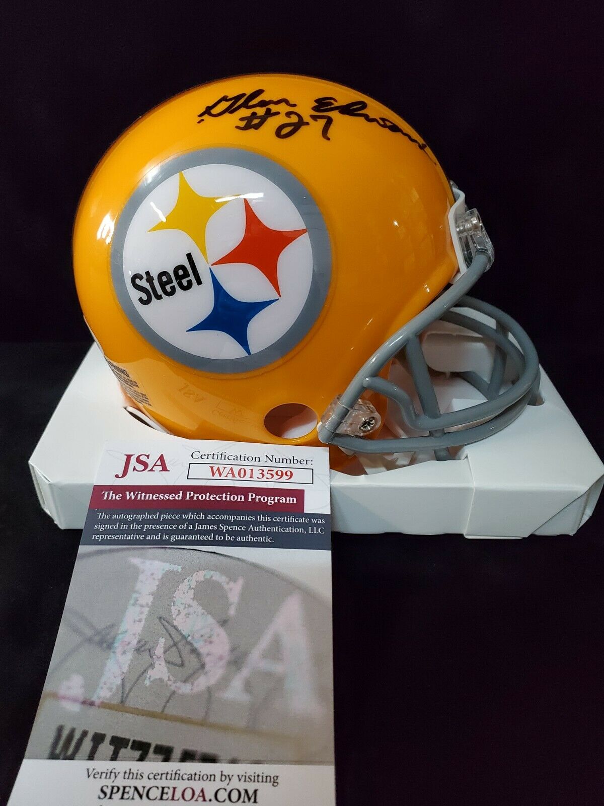 MVP Authentics Pittsburgh Steelers Glen Edwards Signed Vsr Throwback Mini Helmet Jsa Coa 72 sports jersey framing , jersey framing