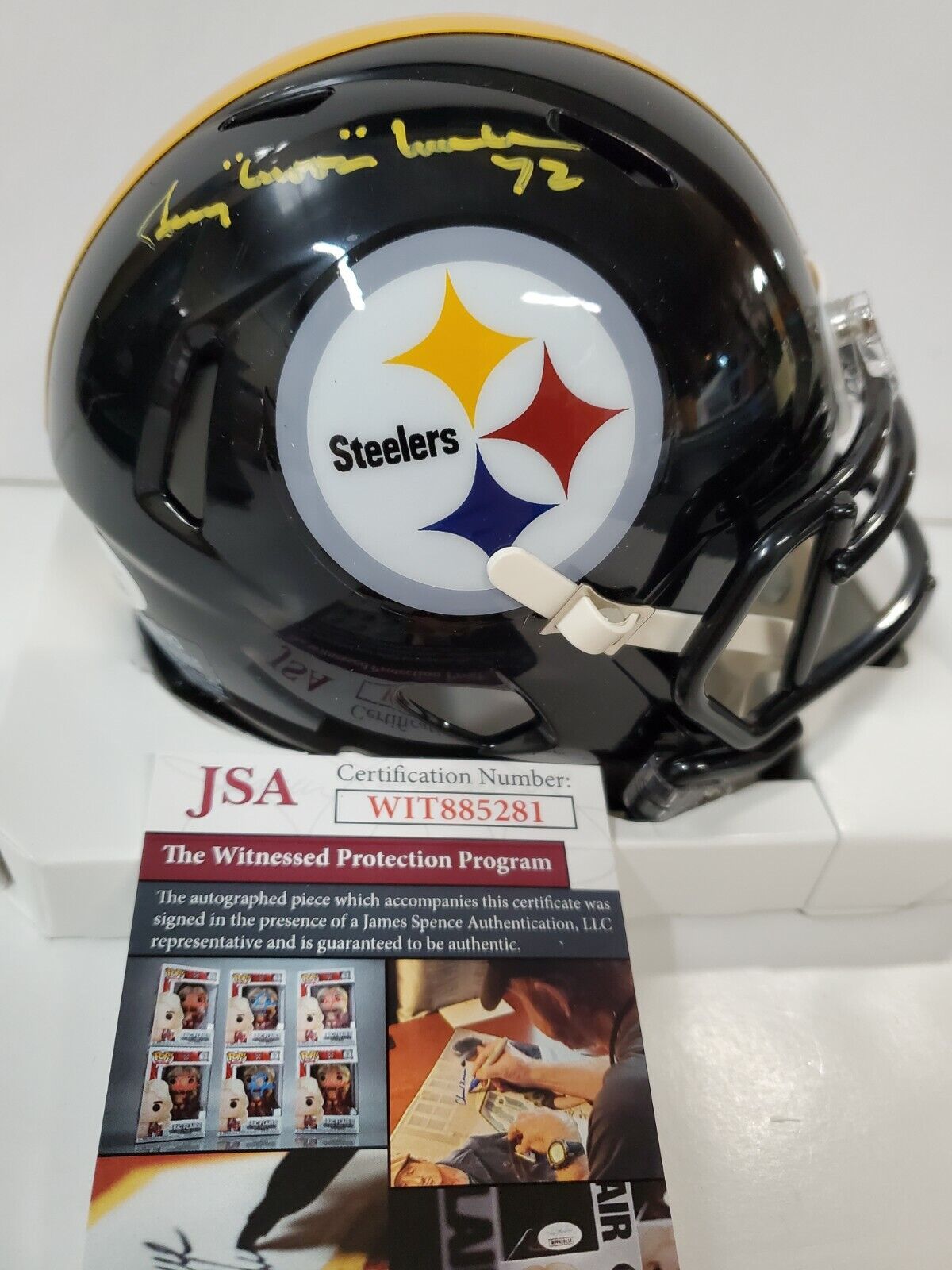 MVP Authentics Pittsburgh Steelers Gerry Mullins Autographed Signed Speed Mini Helmet Jsa Coa 80.10 sports jersey framing , jersey framing