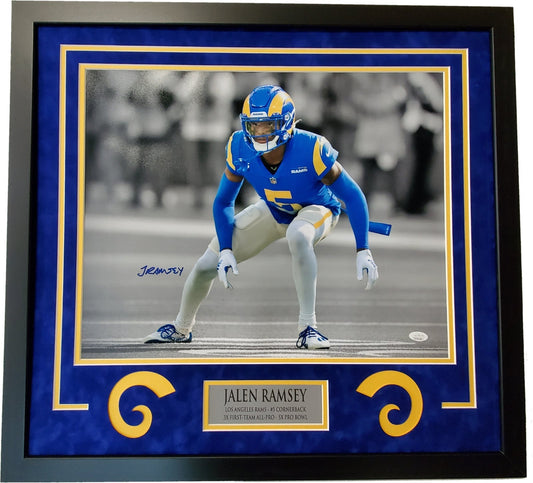 MVP Authentics L.A. Rams Jalen Ramsey Framed In Suede Signed 16X20 Photo Jsa Coa 296.10 sports jersey framing , jersey framing