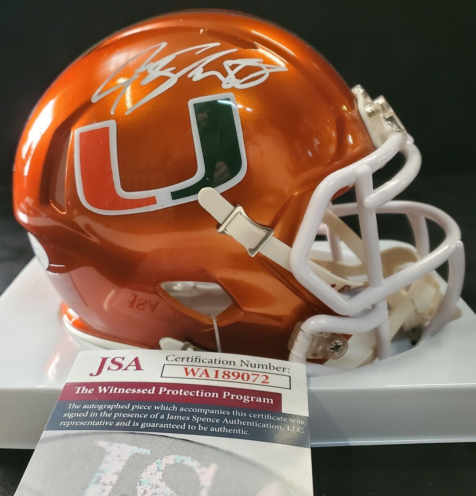 MVP Authentics Miami Hurricanes Jeremy Shockey Autographed Signed Speed Mini Helmet Jsa Coa 90 sports jersey framing , jersey framing