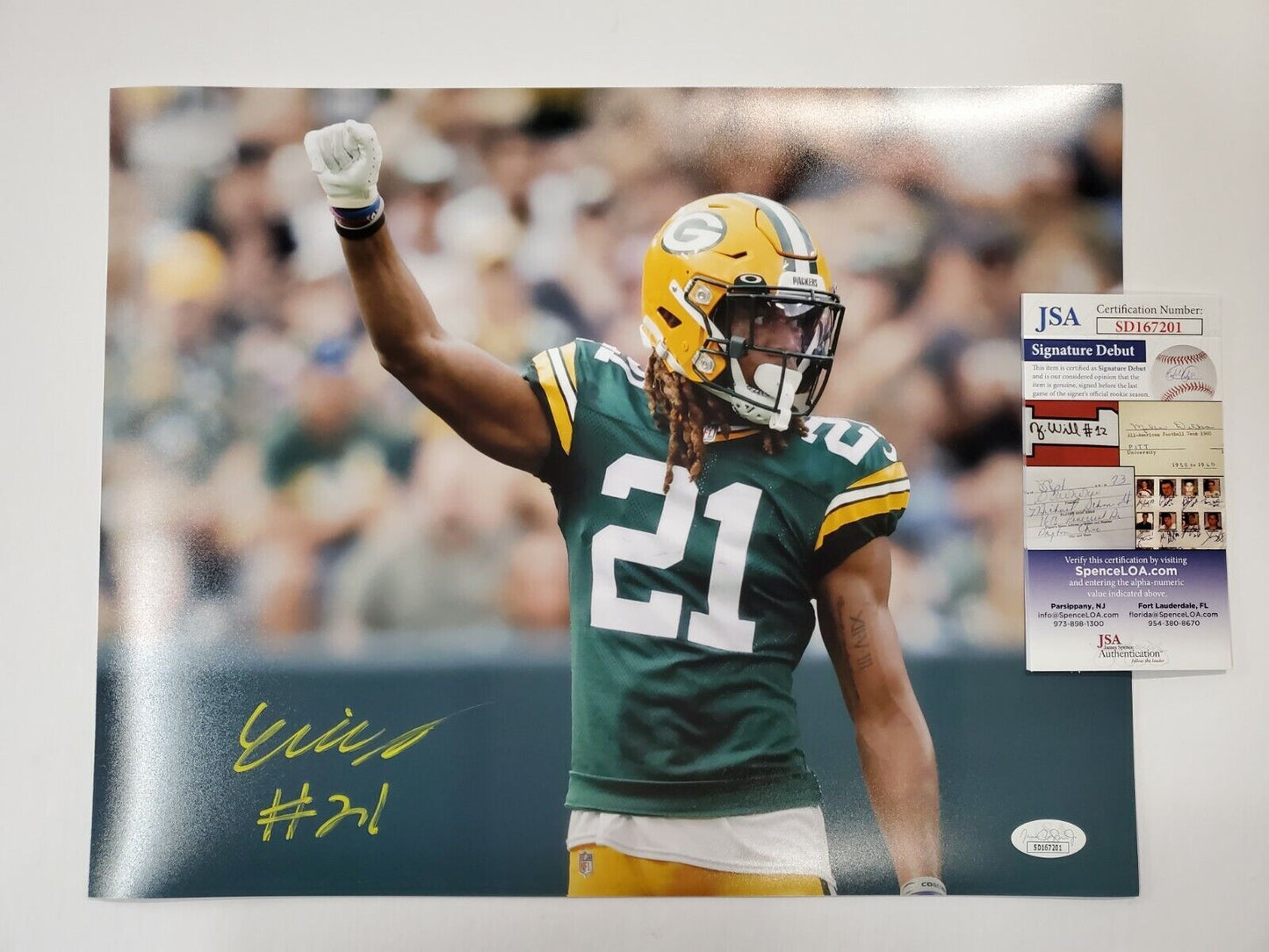 MVP Authentics Green Bay Packers Eric Stokes Autographed 11X14 Photo Jsa Coa 71.10 sports jersey framing , jersey framing