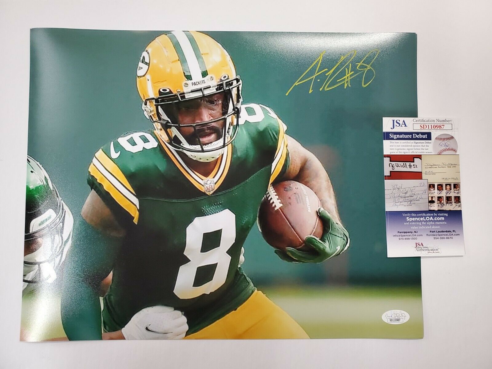 MVP Authentics Green Bay Packers Amari Rodgers Autographed 11X14 Photo Jsa Coa 71.10 sports jersey framing , jersey framing