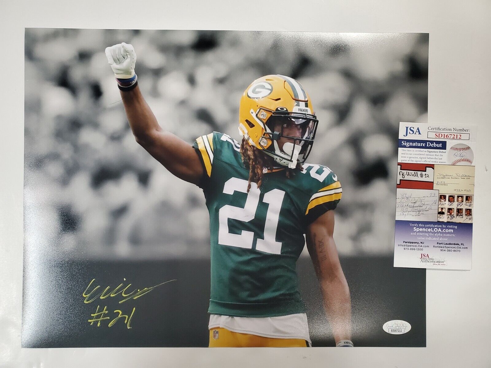 MVP Authentics Green Bay Packers Eric Stokes Autographed 11X14 Photo Jsa Coa 71.10 sports jersey framing , jersey framing