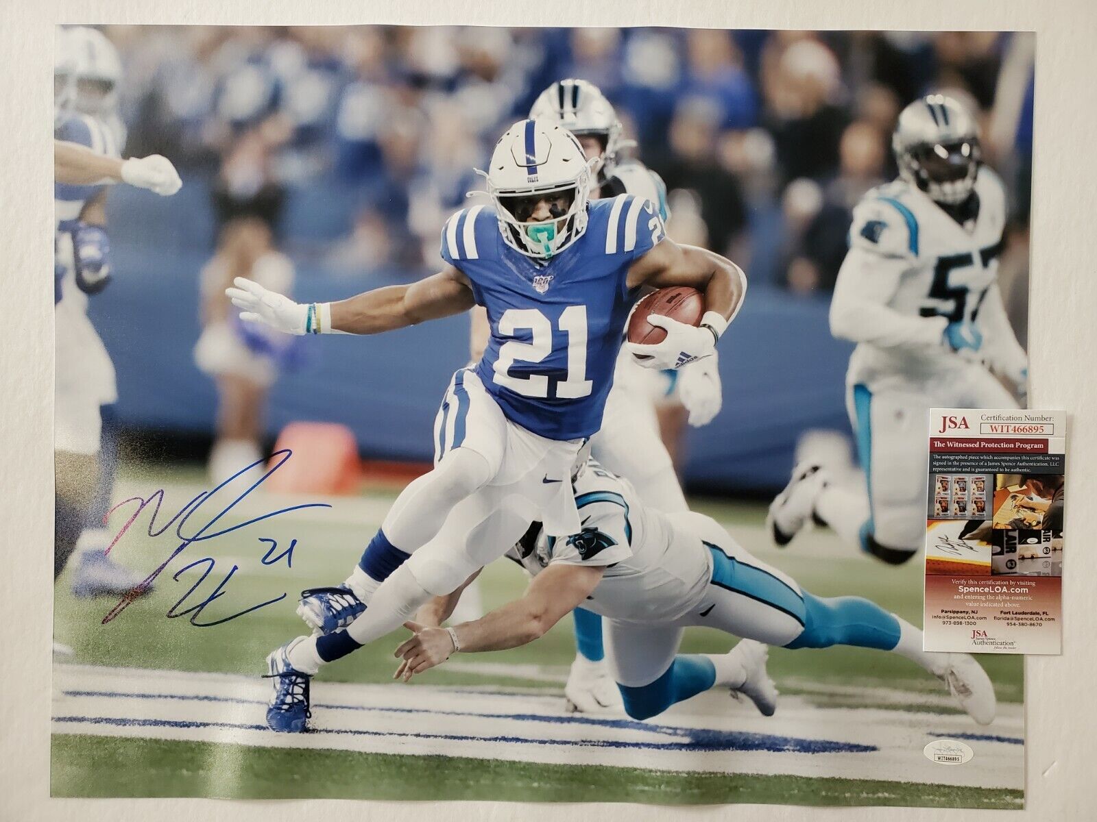 MVP Authentics Indianapolis Colts Nyheim Hines Autographed Signed 16X20 Photo Jsa Coa 89.10 sports jersey framing , jersey framing