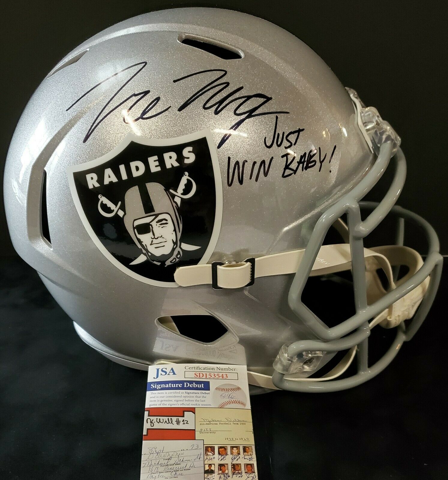 MVP Authentics Las Vegas Raiders Tre'von Moehrig Autographed Inscribed Full Size Helmet Jsa Coa 341.10 sports jersey framing , jersey framing