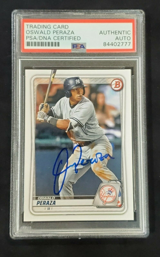 MVP Authentics Oswald Peraza Autographed Topps Bowman Yankees Bd-27 Psa Slabbed 225 sports jersey framing , jersey framing