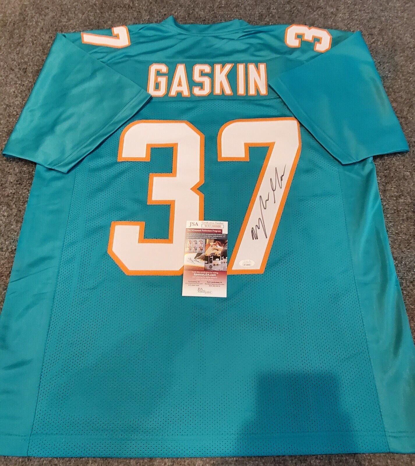 MVP Authentics Miami Dolphins Myles Gaskin Autographed Signed Jersey Jsa  Coa 107.10 sports jersey framing , jersey framing