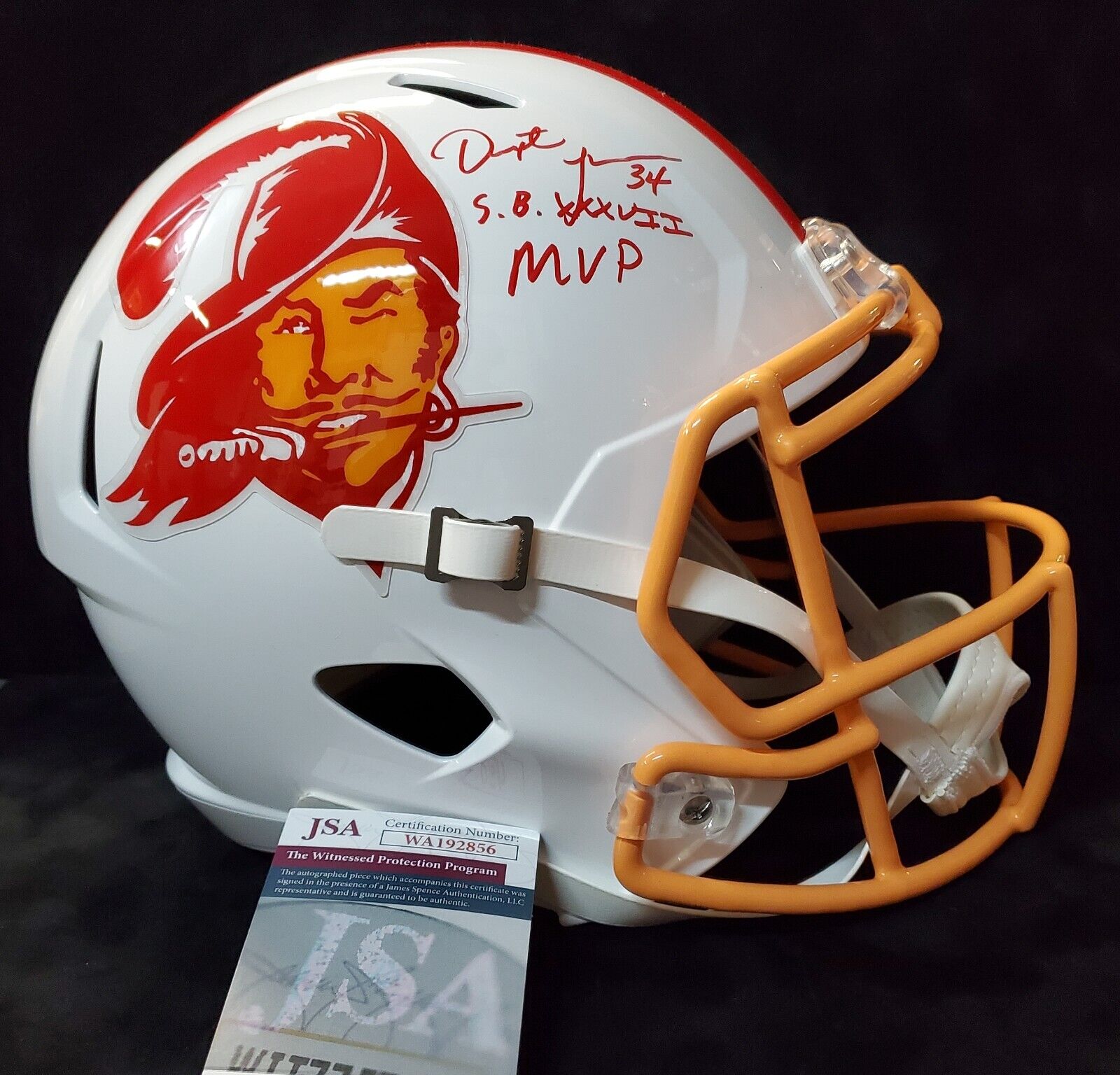 MVP Authentics Buccaneers Dexter Jackson Signed Insc Full Size Throwback Replica Helmet Jsa Coa 270 sports jersey framing , jersey framing