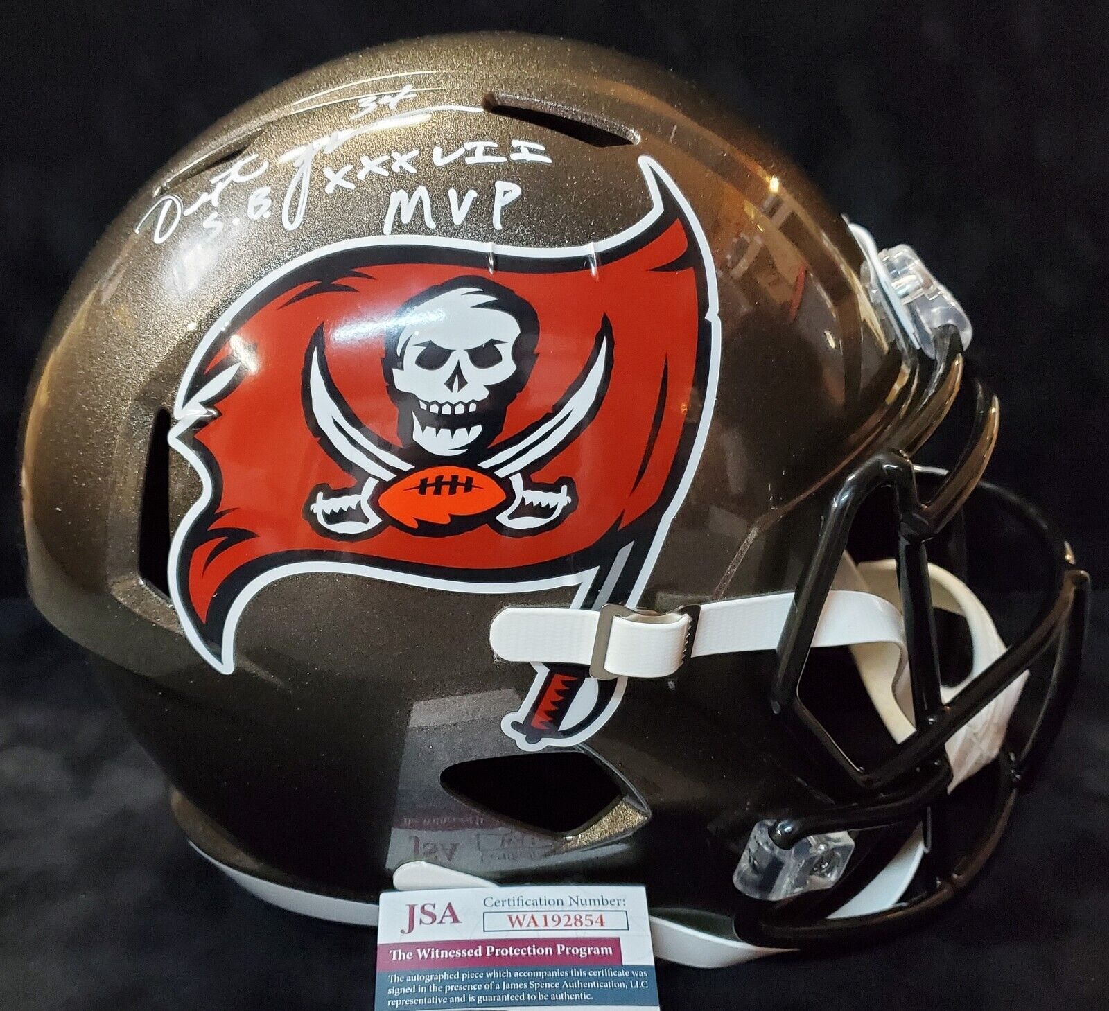 MVP Authentics Tb Buccaneers Dexter Jackson Signed Inscribed Full Size Replica Helmet Jsa Coa 270 sports jersey framing , jersey framing