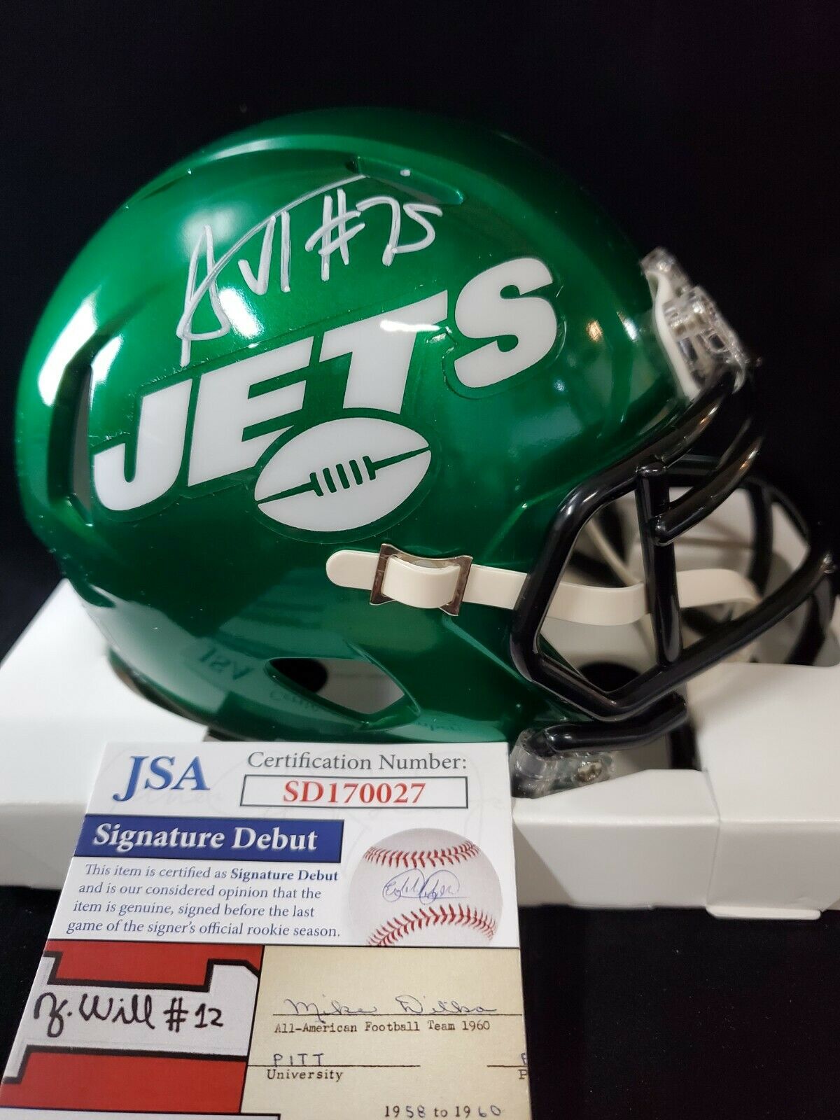 MVP Authentics N.Y. Jets Alijah Vera-Tucker Autographed Signed Speed Mini Helmet Jsa Coa 134.10 sports jersey framing , jersey framing