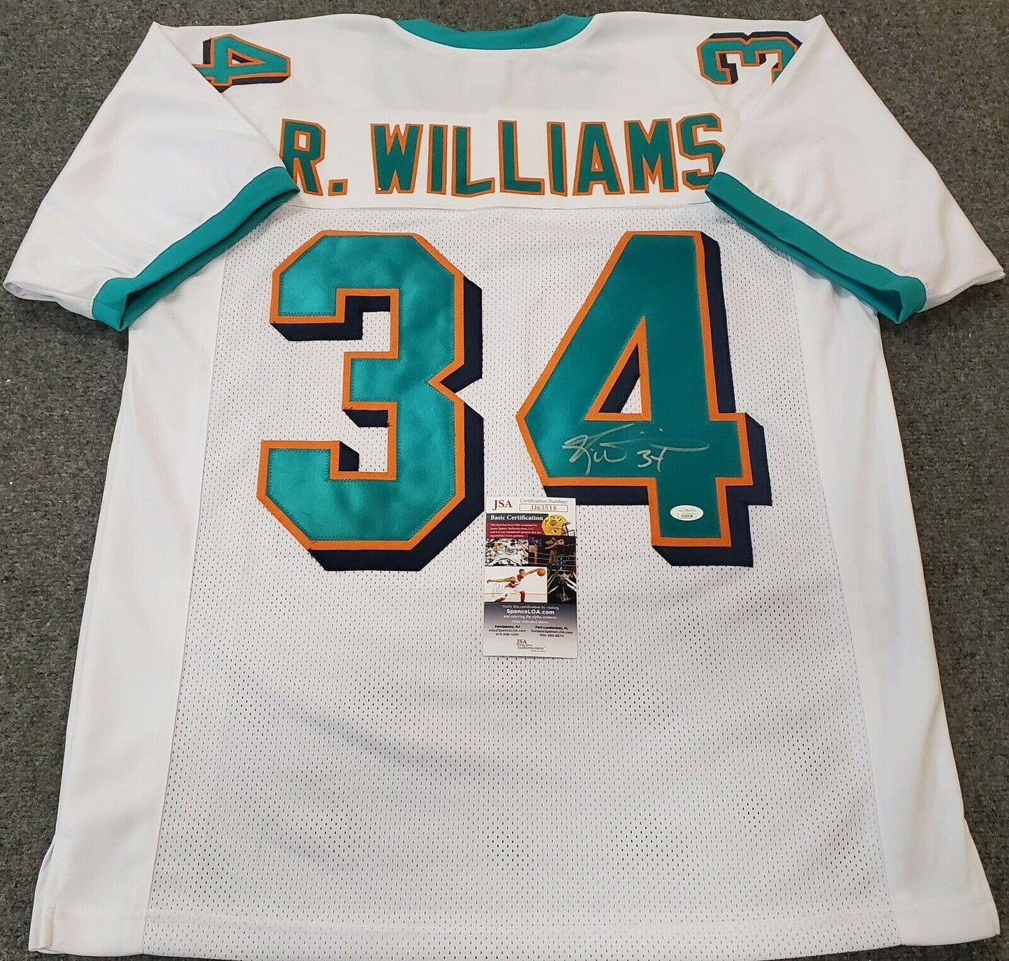 MVP Authentics Ricky Williams Autographed Signed Miami Dolphins Jersey Jsa  Coa 107.10 sports jersey framing , jersey framing