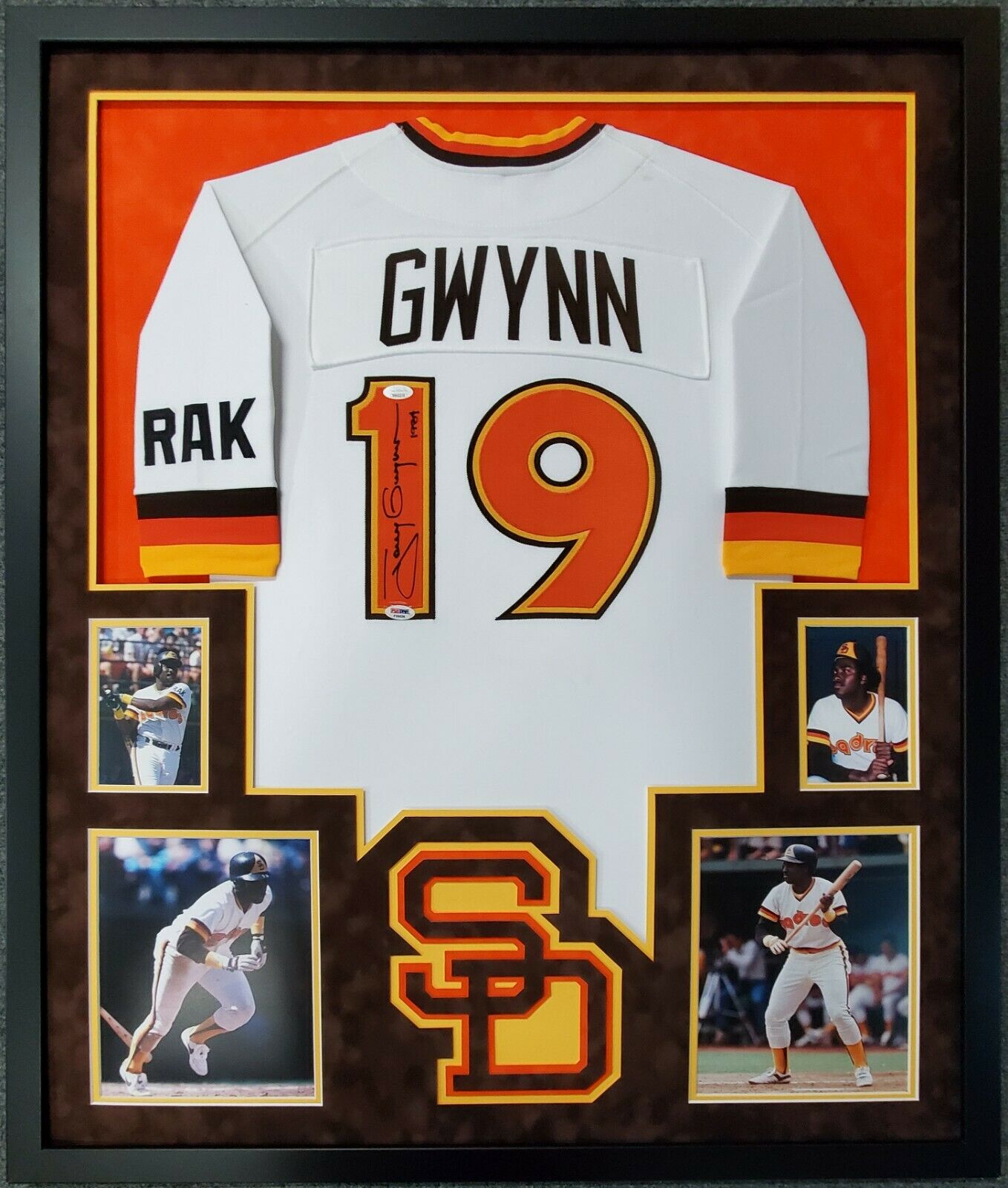 MVP Authentics - Framing Custom Framing - 4 photo vertical layout with SUEDE matting 225 sports jersey framing , jersey framing